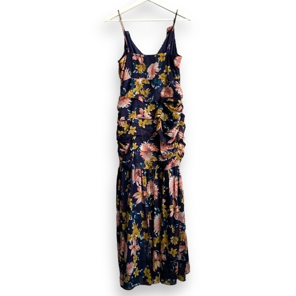 Lulu's Floral Midi Dress in Navy and Pink - Picture 7 of 16